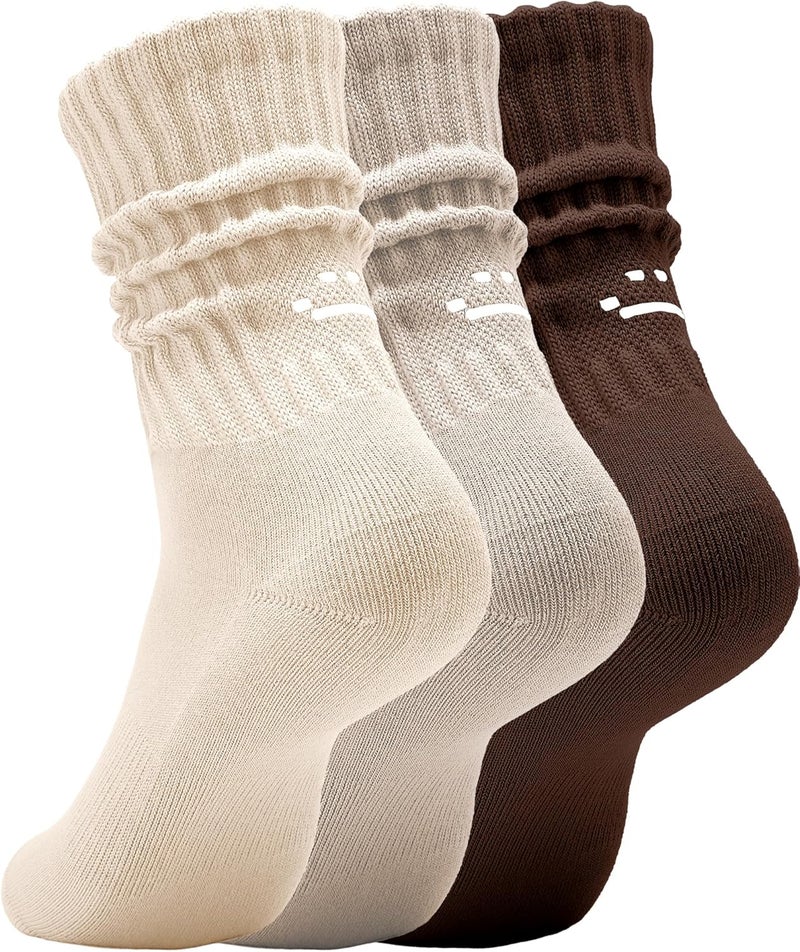 AugRing Store Women's Cute Scrunch Slouch Crew Socks 3Pack Retro Kawaii Chunky Ribbed Cotton Boot Sneaker Cozy Calf Socks Size 5–11 - Image 1